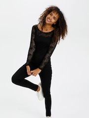 Kaffe Lacy Lace Long Sleeve Black Blouse - Image 1 of 7