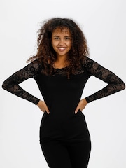 Kaffe Lacy Lace Long Sleeve Black Blouse - Image 3 of 7