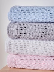 Clair De Lune Blue Large Cellular 100% Cotton Blanket - Image 3 of 4