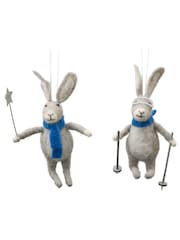 Gallery Home Set of 2 Grey Skiing Hares - Image 3 of 3