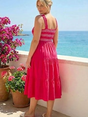 Roman Pink Curve Strappy Shirred Midi Dress - Image 4 of 4