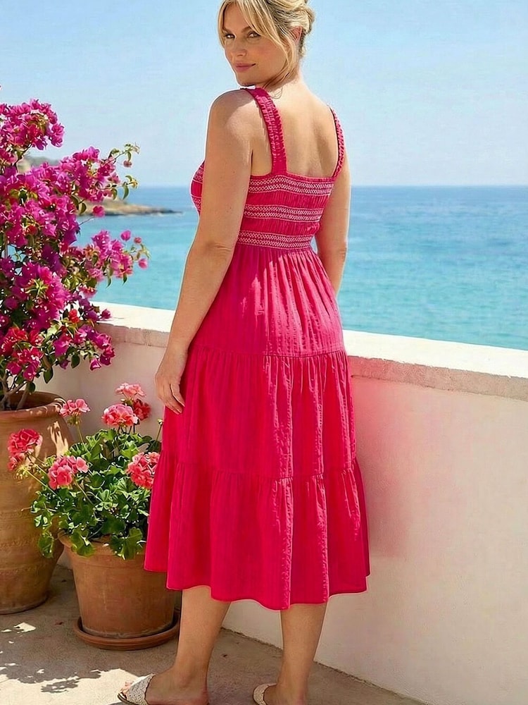Roman Pink Curve Strappy Shirred Midi Dress - Image 4 of 4