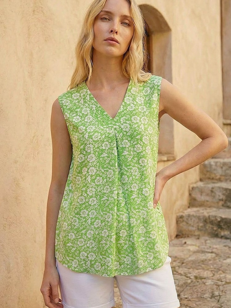 Roman Green Floral V-Neck Vest Top - Image 1 of 4