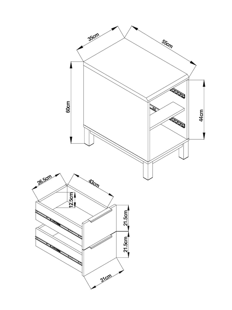 Dark Bronx Oak Effect 2 Drawer Slim Bedside Table - Image 11 of 11