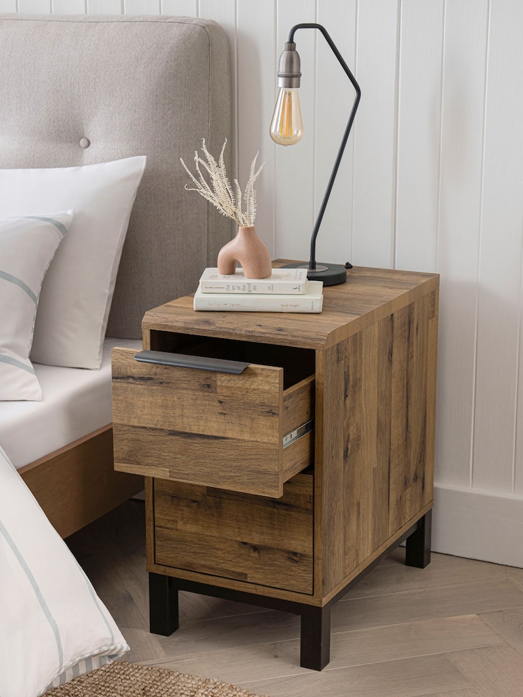 Dark Bronx Oak Effect 2 Drawer Slim Bedside Table - Image 2 of 11