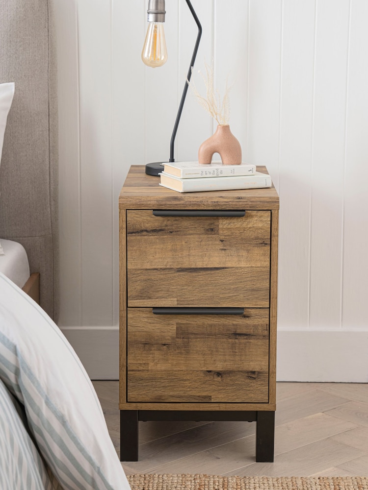 Dark Bronx Oak Effect 2 Drawer Slim Bedside Table - Image 3 of 11