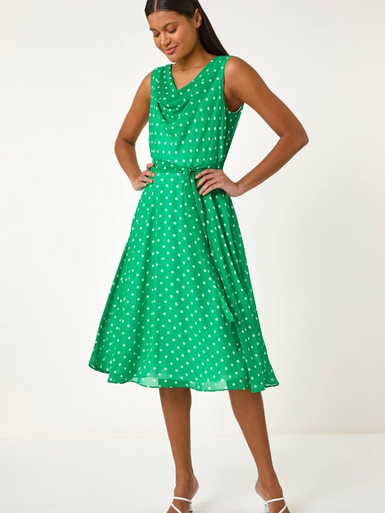 Roman Green Spotted Cowl Neck Dress - Image 1 of 5