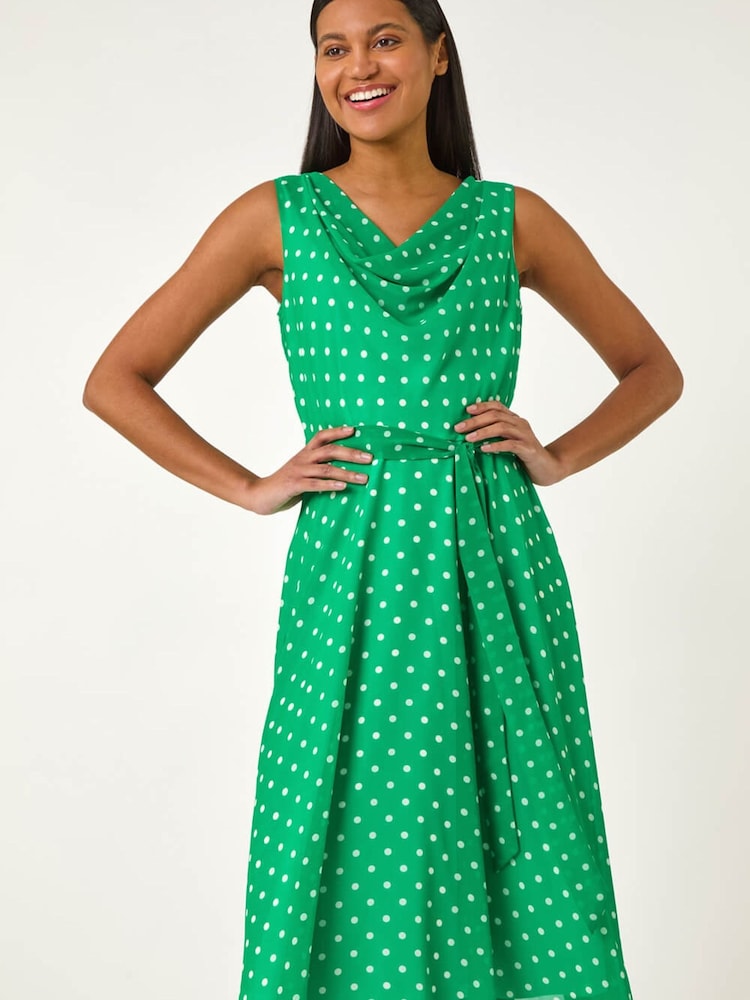 Roman Green Spotted Cowl Neck Dress - Image 2 of 5