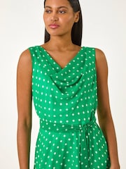 Roman Green Spotted Cowl Neck Dress - Image 4 of 5