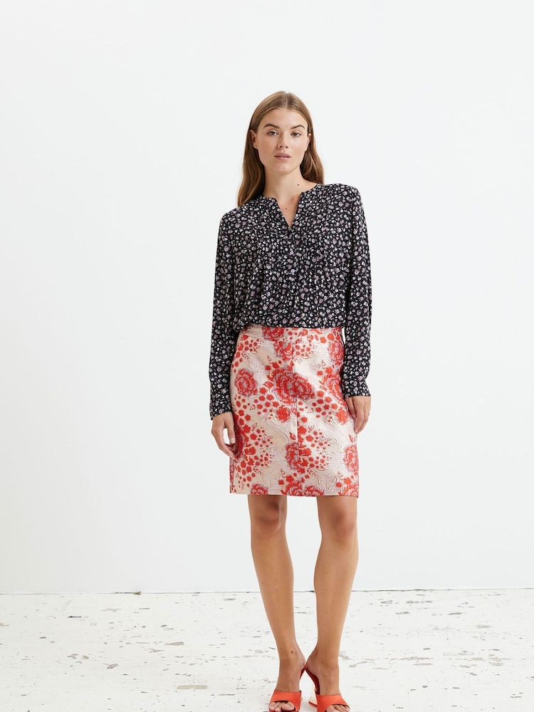 Lollys Laundry Grey Helena V-Neck Pleated Shirt - Image 1 of 4 Lollys Laundry Grey Helena V-Neck Pleated Shirt - Image 1 of 4