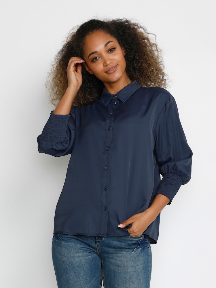 Cream Blue Nola 3/4 Sleeve Shirt - Image 1 of 6 Cream Blue Nola 3/4 Sleeve Shirt - Image 1 of 6