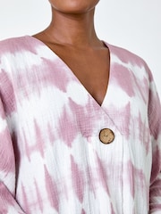 Roman Purple Tie Dye Print V-Neck Tunic Top - Image 2 of 5