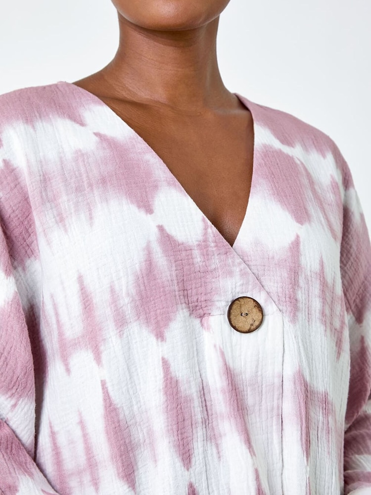 Roman Purple Tie Dye Print V-Neck Tunic Top - Image 2 of 5