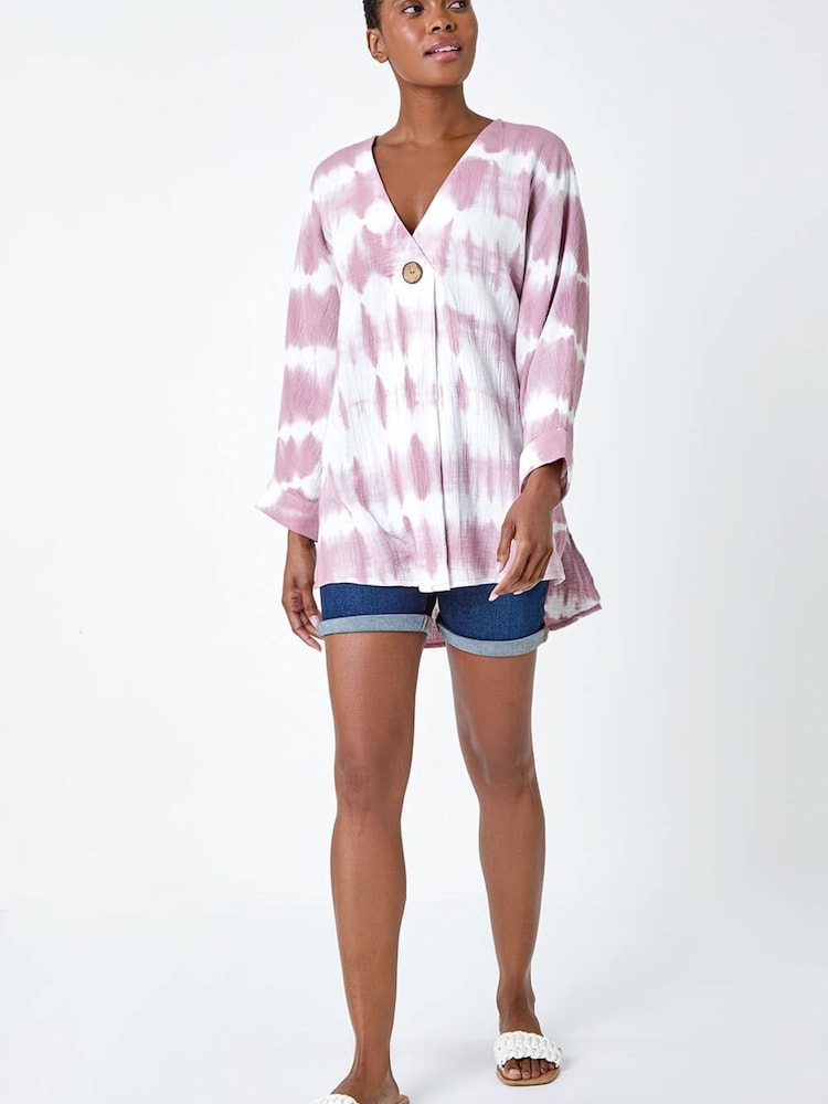 Roman Purple Tie Dye Print V-Neck Tunic Top - Image 5 of 5