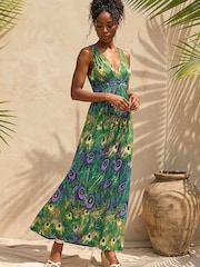 Roman Green Peacock Printed Maxi Dress - Image 1 of 4