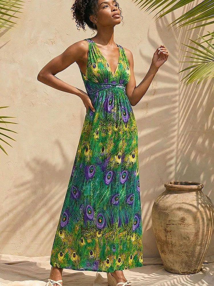 Roman Green Peacock Printed Maxi Dress - Image 2 of 4