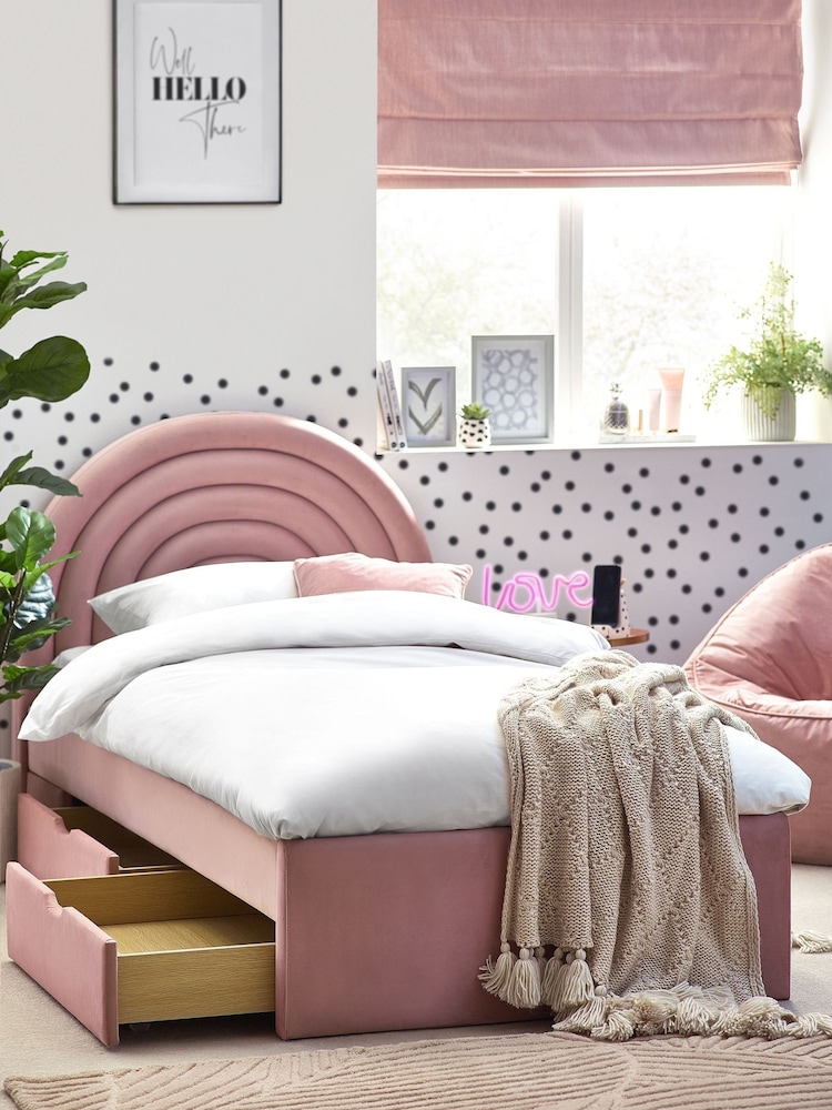 Opulent Velvet Blush Pink Kids Rainbow Upholstered Drawer Bed - Image 1 of 11