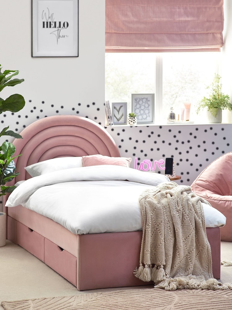 Opulent Velvet Blush Pink Kids Rainbow Upholstered Drawer Bed - Image 2 of 11