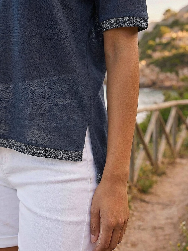 Roman Blue Metallic Trim V-Neck T-Shirt - Image 4 of 4
