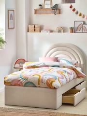 Soft Cosy Bouclé Ivory Kids Rainbow Upholstered Drawer Bed - Image 1 of 6