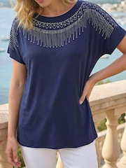 Roman Blue Hotfix Embellished Stretch Top - Image 2 of 4