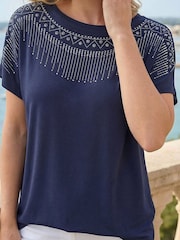 Roman Blue Hotfix Embellished Stretch Top - Image 4 of 4