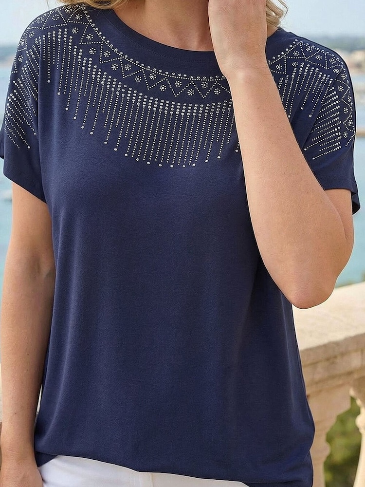 Roman Blue Hotfix Embellished Stretch Top - Image 4 of 4 Roman Blue Hotfix Embellished Stretch Top - Image 4 of 4