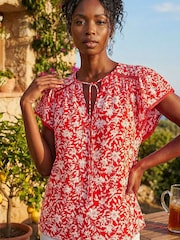 Roman Red Floral Print Frill Sleeve Tie Top - Image 2 of 4