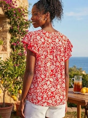 Roman Red Floral Print Frill Sleeve Tie Top - Image 3 of 4