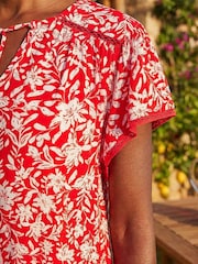 Roman Red Floral Print Frill Sleeve Tie Top - Image 4 of 4