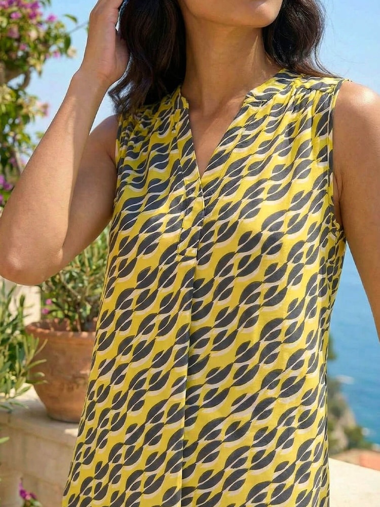 Roman Yellow Geo Print Pleat Front Vest Top - Image 4 of 4