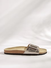 Pewter Silver Forever Comfort® Leather Single Strap Footbed Sandals - Image 2 of 5