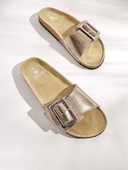 Pewter Silver Forever Comfort® Leather Single Strap Footbed Sandals - Image 3 of 5