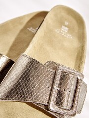 Pewter Silver Forever Comfort® Leather Single Strap Footbed Sandals - Image 4 of 5