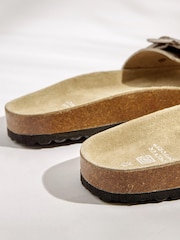 Pewter Silver Forever Comfort® Leather Single Strap Footbed Sandals - Image 5 of 5
