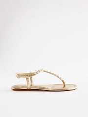 Gold Pearl Detail Toe Post Flat Sandals - Image 4 of 6