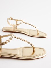 Gold Pearl Detail Toe Post Flat Sandals - Image 5 of 6