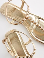 Gold Pearl Detail Toe Post Flat Sandals - Image 6 of 6