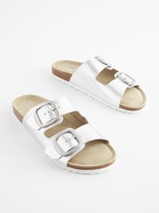 Silver Forever Comfort® Leather/Suede Double Strap Footbed Sandals - Image 3 of 5