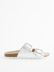 Silver Forever Comfort® Leather/Suede Double Strap Footbed Sandals - Image 4 of 5