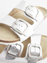 Silver Forever Comfort® Leather/Suede Double Strap Footbed Sandals - Image 5 of 5