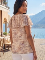 Roman Natural Snake Print Frill Neck Top - Image 3 of 4