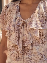 Roman Natural Snake Print Frill Neck Top - Image 4 of 4