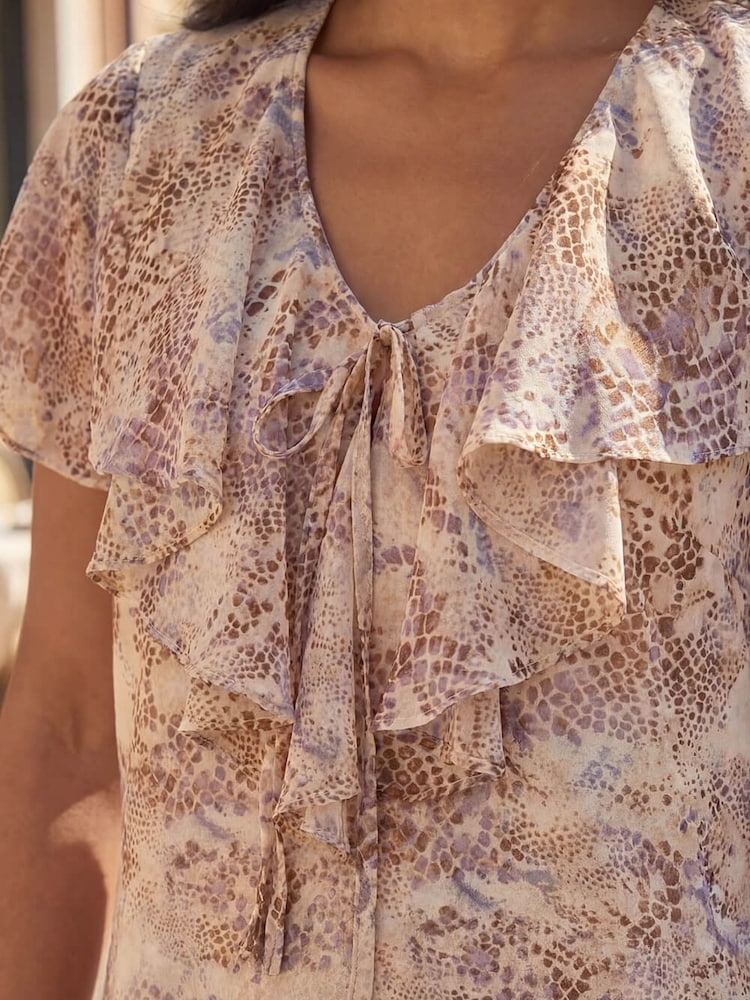 Roman Natural Snake Print Frill Neck Top - Image 4 of 4