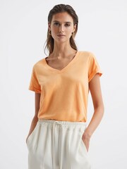 Reiss Orange Luana Cotton Jersey V-Neck T-Shirt - Image 1 of 6