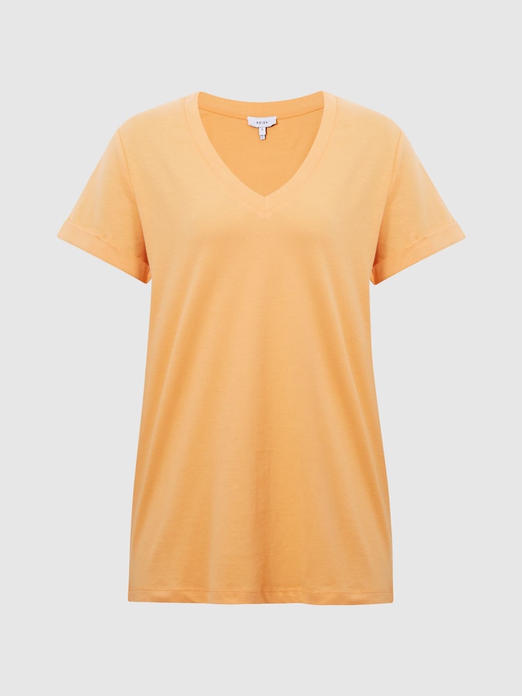 Reiss Orange Luana Cotton Jersey V-Neck T-Shirt - Image 2 of 6