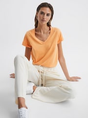 Reiss Orange Luana Cotton Jersey V-Neck T-Shirt - Image 6 of 6