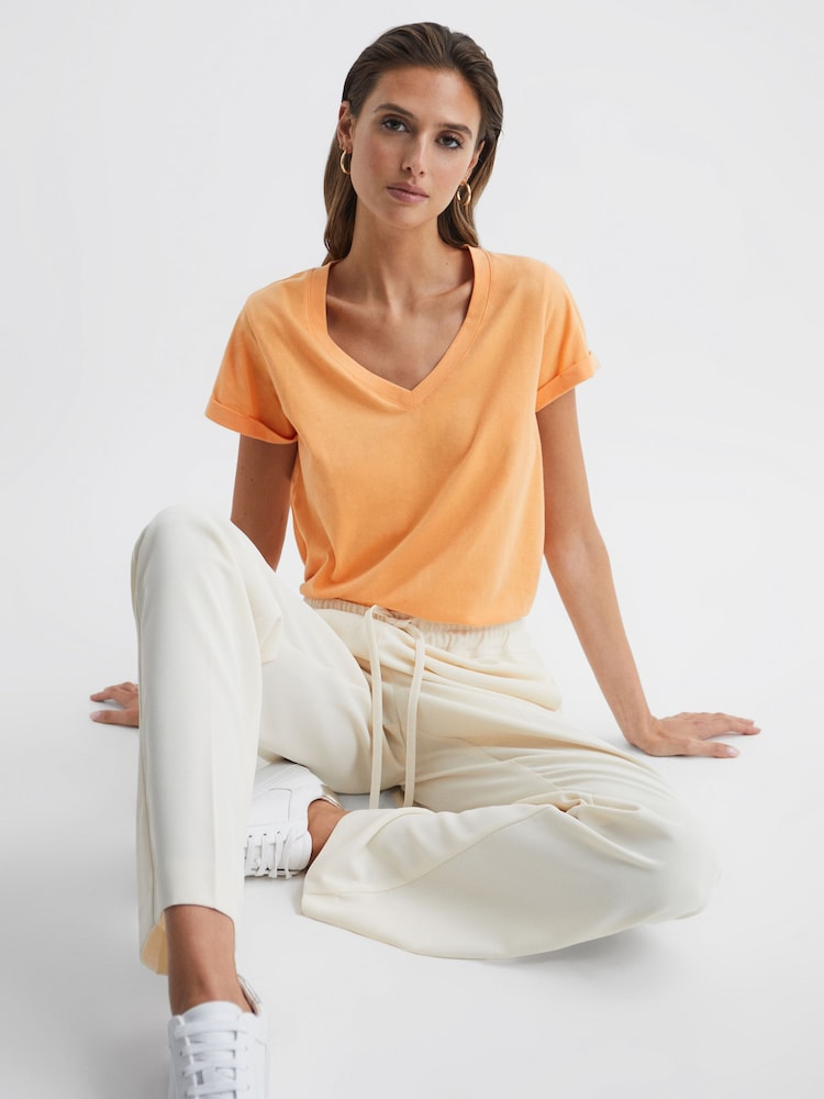 Reiss Orange Luana Cotton Jersey V-Neck T-Shirt - Image 6 of 6