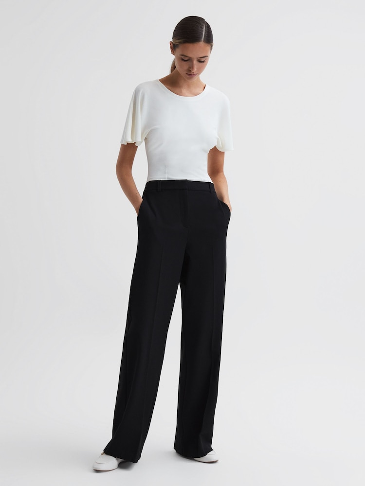 Reiss Black Joanne Wide Wide Leg Trousers - Image 1 of 5