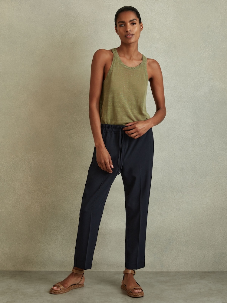 Reiss Navy Hailey Tapered Pull On Trousers - Image 1 of 5